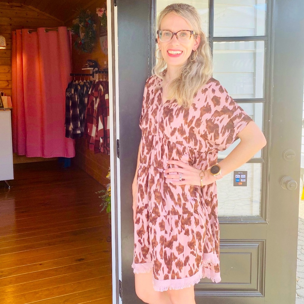 Pink and Brown Animal Print Dress
